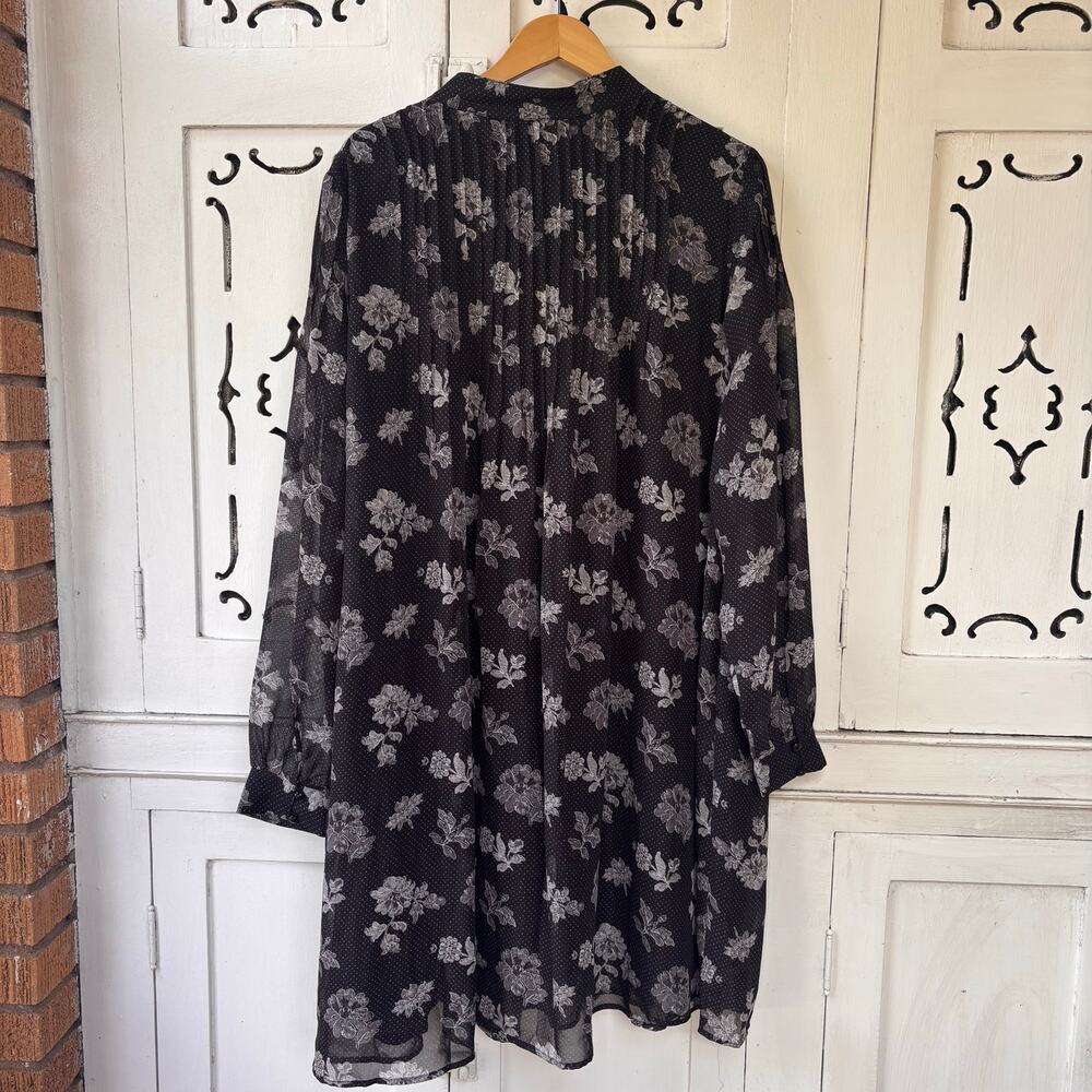 NWT Lane Bryant Pintuck Chiffon Shirt Dress Black Floral Plus Size 18/20 - Picture 5 of 8
